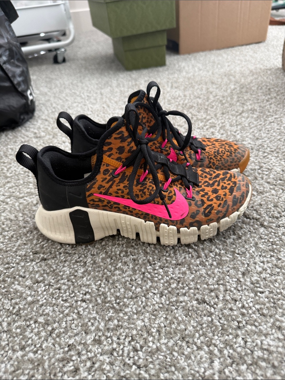 Nike Womens Leopard Print Sneakers with Pink Swoosh